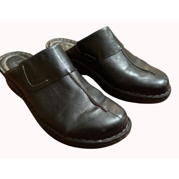 Josef Seibel Women Black Leather Slip-On Clogs Size 42‎ Comfort European Size 11 - Picture 3 of 14